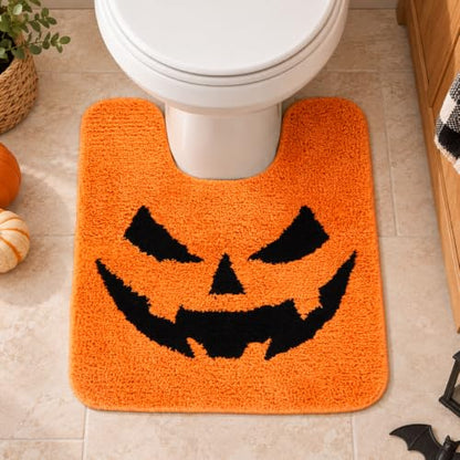 Halloween Pumpkin Bathroom Rug - U-Shaped Toilet Mat, Non-Slip, 20x24 Inch