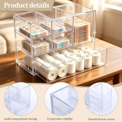 Stackable Clear Acrylic Bandaid Organizer with 6 Drawers for First-Aid Supplies