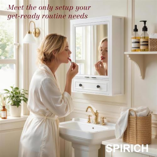 Bathroom Medicine Cabinet with Mirror and Tilt-Out Storage White