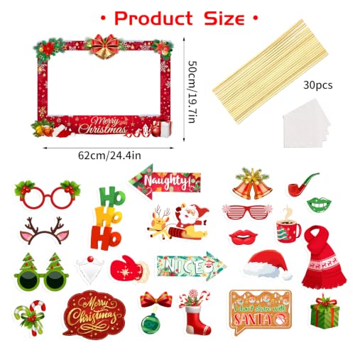 Christmas Photo Booth Props Kit with 24 Fun Accessories for Holiday Parties