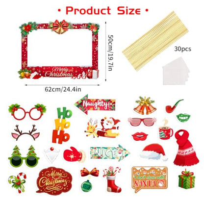 Christmas Photo Booth Props Kit with 24 Fun Accessories for Holiday Parties