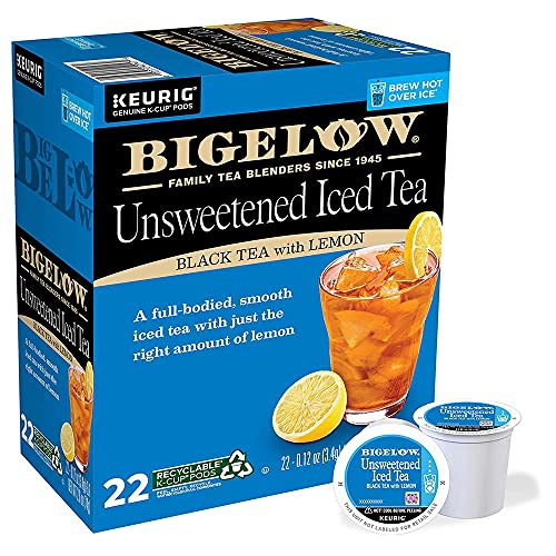 Bigelow Unsweetened Black Tea with Lemon Iced Tea K Cups, 22 Count Box (Pack of 1), Caffeinated 22 K Cup Pods Total