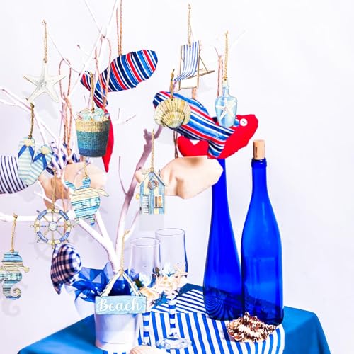 Summer Wooden Hanging Ornaments - Ocean Beach Tropical Decor - Blue