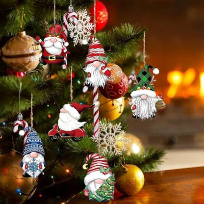 12 Pack Christmas Gnome Wooden Ornaments Holiday Tree Decor