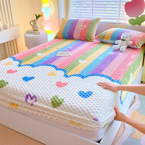 Velvet Fitted Sheet Queen Size 59''x79'' Thick Soft Velvet Bed Cover