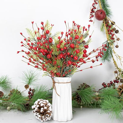 Red Berry Christmas Picks 6 Pack 17in Holly Christmas Tree Decorations - Variation: Red