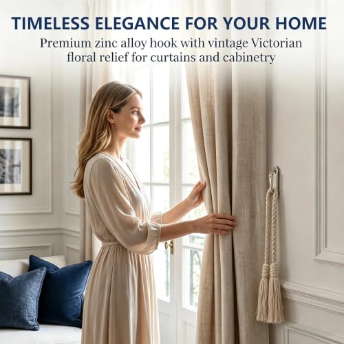 RiseDirectly 2 Pack Matte Silver Curtain Holdbacks Rust-Proof Zinc Alloy - Modern Drapery Tiebacks