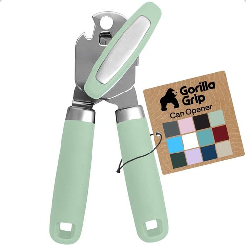 Gorilla Grip Heavy Duty Can Opener - Stainless Steel, Smooth Edge, Comfortable Handle | Mint Color
