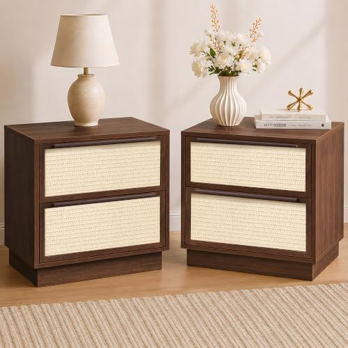 Dark Walnut 22-Inch Wide 2-Drawer Nightstands Set of 2 - Woven Front