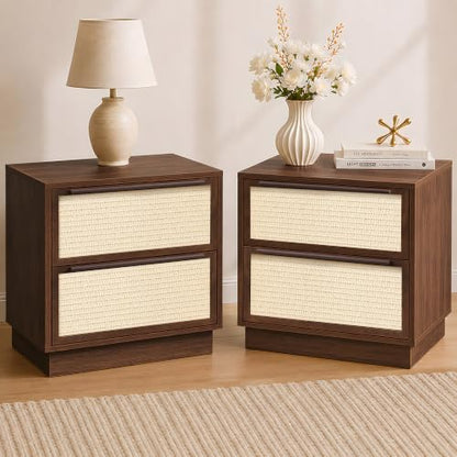 Dark Walnut 22-Inch Wide 2-Drawer Nightstands Set of 2 - Woven Front