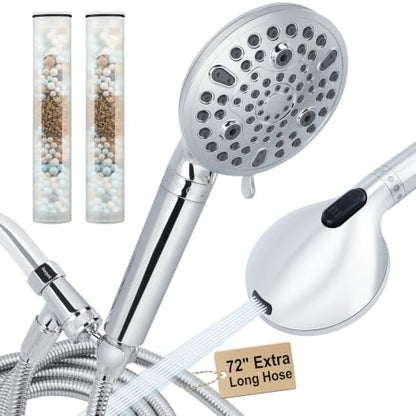 Filtered Handheld Shower Head with 2 Filters, High Pressure, Metal Holder - Premium Chrome / 2.5 GPM