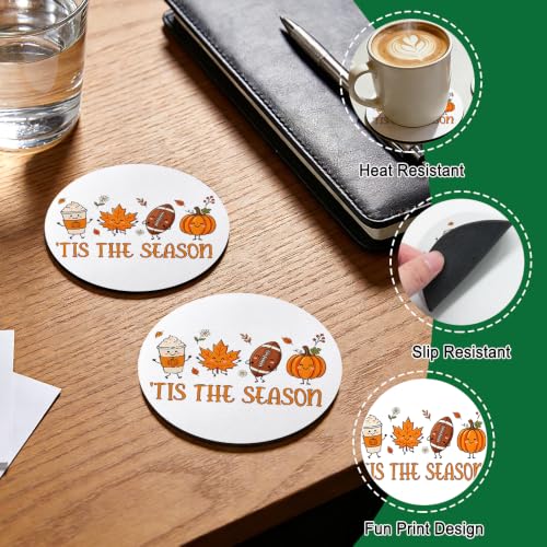 Fall Autumn Football Drink Coasters Set of 2 - Cute Holiday Table Decor