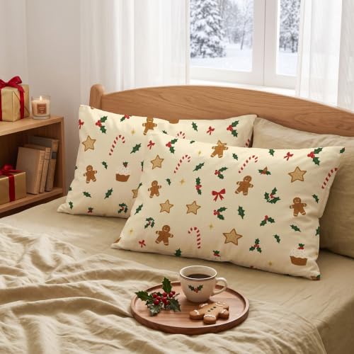 Queen Christmas Comforter Set Gingerbread Holiday Bedding Cream