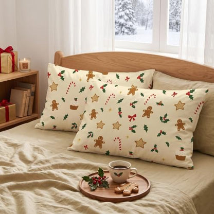Queen Christmas Comforter Set Gingerbread Holiday Bedding Cream