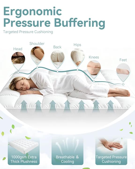 Queen Mattress Topper 1000 GSM Extra Thick Hotel-Quality Breathable Cloud-Like Comfort