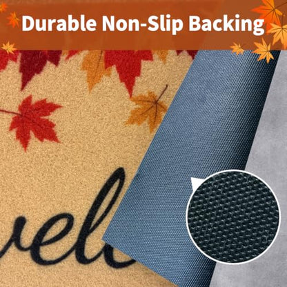 Fall Welcome Door Mat 17x30 Inches Non Slip Outdoor Indoor - Maple Leaves Variation