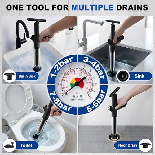 High Pressure Toilet Plunger - Heavy Duty Bathroom Unclogger - Dark Black