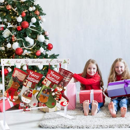 White Christmas Stocking Stand with 4 Hooks Floor Holder