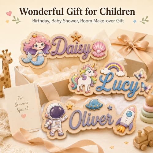 Personalized Nursery Name Sign - Fantasy & Princess Theme Wooden Wall Decor