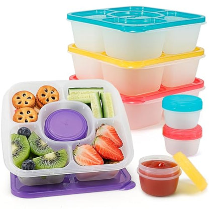 Caperci Original Bento Snack Box Containers for Kids & Adults - Lunchable Food Containers 5 Compartments with 4 Leakproof Small Containers, BPA-Free, Set of 4 (Brights)