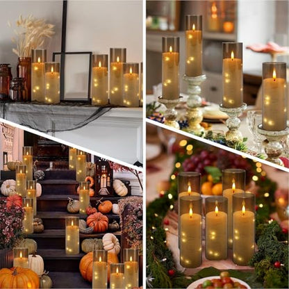 Grey Flickering Flameless Candles Set of 12 with Remote - Realistic Moving Wick