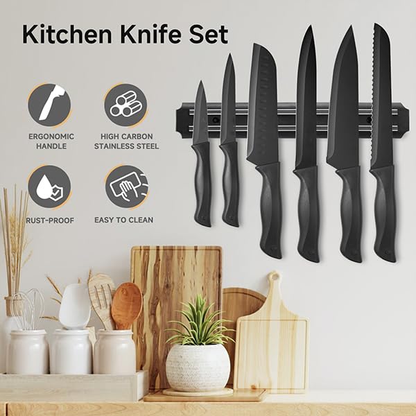 Black 13-Piece Kitchen Knife Set with Blade Guards & Self-Sharpening