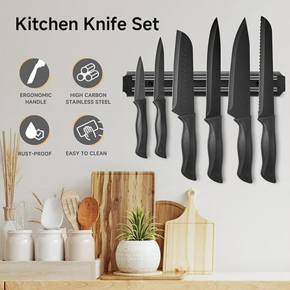 Black 13-Piece Kitchen Knife Set with Blade Guards & Self-Sharpening