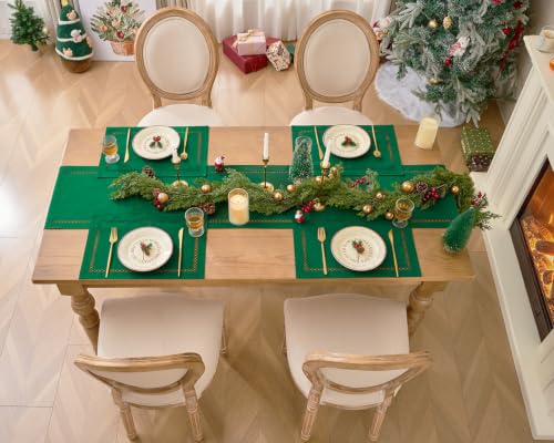 Green Burlap Place Mats Set of 8, 12 x 18 Inch Christmas Table Decor