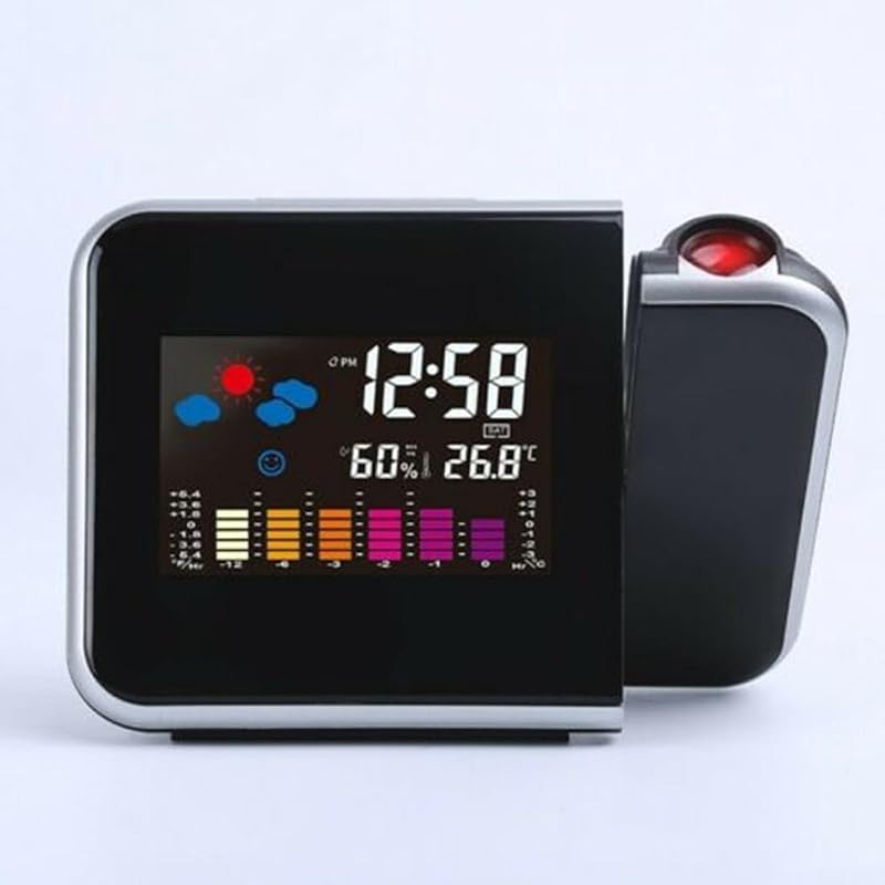 Led Digital Projection Alarm Clock with 180° Swivel Base – Large Display for Time, Date, Temperature & Humidity