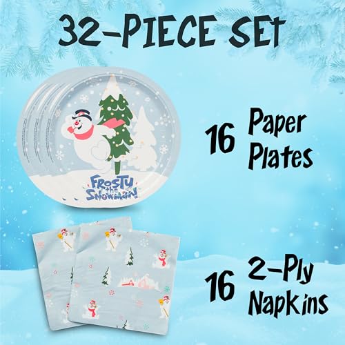 Frosty the Snowman Party Tableware Set - 32 Pack Plates & Napkins with Christmas Scene - Variation: Plates + Napkins