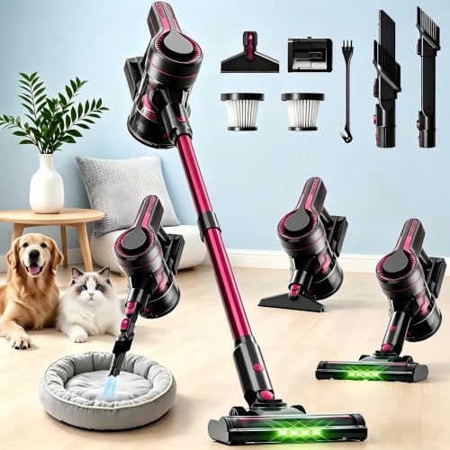 Cordless Stick Vacuum Cleaner 600W 35KPA 60-Minute Battery Fuchsia