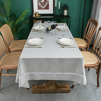 Heavy Duty Waterproof Linen Tablecloth with White Lace - Sg 70x52 Inches