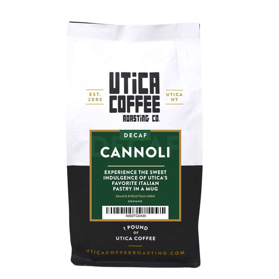 Utica Coffee Roasting Co. Decaf Cannoli | Specialty Flavored Medium Roast Ground Coffee | 16 Oz Reclosable Bag