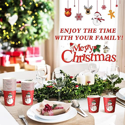 Christmas Paper Cups 9 Oz Snowman Style Pack of 200 - Hot Cold Drinks
