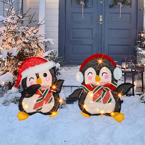 Dazzle Bright Christmas Outdoor Lighted Penguin Decorations Set of 2 - Festive Holiday Yard and Garden Decor