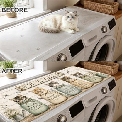 Laundry Room Rug - Cats & Rustic Jars Design, 47 x 20 Polyester, Variation HC-HD26466