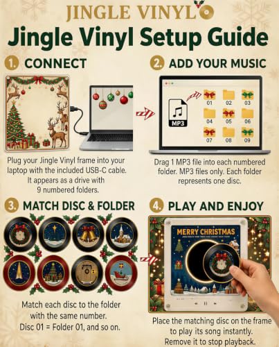 Christmas Magnetic Music Player with Spinning Vinyl Record - White B