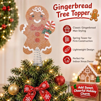 11 Inch Christmas Gingerbread Man Tree Topper Resin Holiday Decor