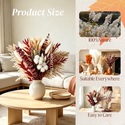 Dried Pampas Grass Bouquet 85Pcs Fall Winter Decor for Home & Wedding