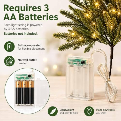 Green Enchanted Evergreen Pine with Lights for Christmas DIY Vase - 5 Pieces
