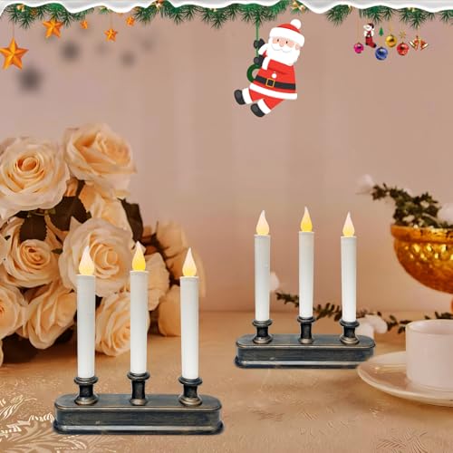 GOOTHY 3-Pack Battery-Operated LED Window Candles with Sensor - Bronze Finish, 9 Inch Flameless Taper Lights for Christmas Home Decor
