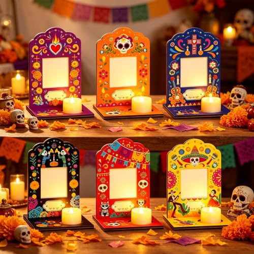 Dia De Los Muertos Wooden Picture Frames Set of 6 for Altars Home Decor
