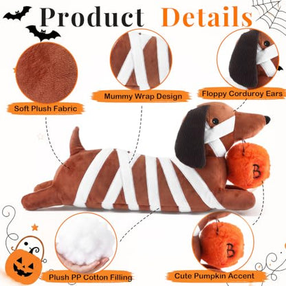 Halloween Mummy Dachshund Pillow - 19 Inch Cute Seasonal Dog Decor