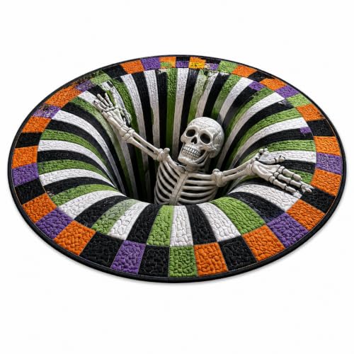 Skeleton 3D Halloween Rug Optical Illusion Floor Decor 47.2in - Style A