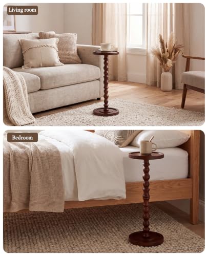 Walnut Small Round Side Table Solid Rubberwood End Table - 9.4W x 23.8H Variation