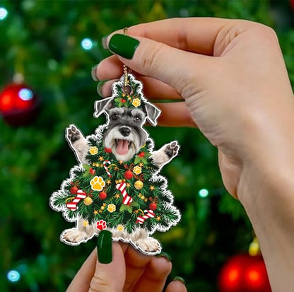 Schnauzer Christmas Tree Ornament - Festive Holiday Acrylic Dog Decor - Schnauzer Xmas Tree Variation