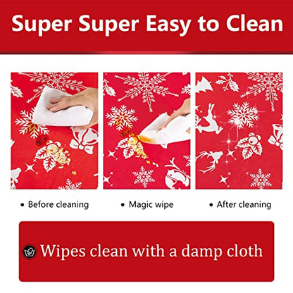 Christmas Tablecloth with Elk Pattern, Waterproof Vinyl, 102x60 Inches - Rectangular Holiday Table Cover with Flannel Backing