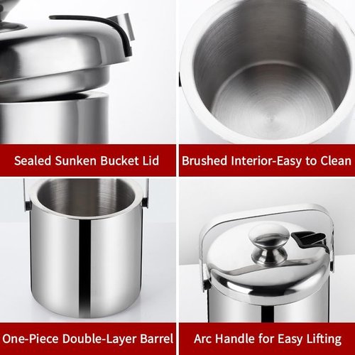 Double-Wall Stainless Steel Wine Ice Buckets with Lid,Tong&Strainer, for Cocktail Bar,Parties Chilling Beer Champagne,Keep Ice Frozen Longer for Outdoor or Indoor,Picnic (1.3L)