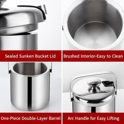 Double-Wall Stainless Steel Wine Ice Buckets with Lid,Tong&Strainer, for Cocktail Bar,Parties Chilling Beer Champagne,Keep Ice Frozen Longer for Outdoor or Indoor,Picnic (1.3L)