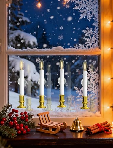 BO-Gold 4 Pack Christmas Window Candle Lamps with Timer & LED Bulbs